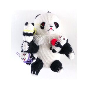 Vintage Stuffed Panda with Cubs Handmade 5 1/2" Mama Panda Crochet